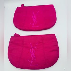 YSL Embroidered Barbie Pink Cotton Makeup Bags pair/Set of 2